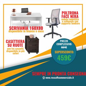 kit scrivania, cassettiera e poltrona