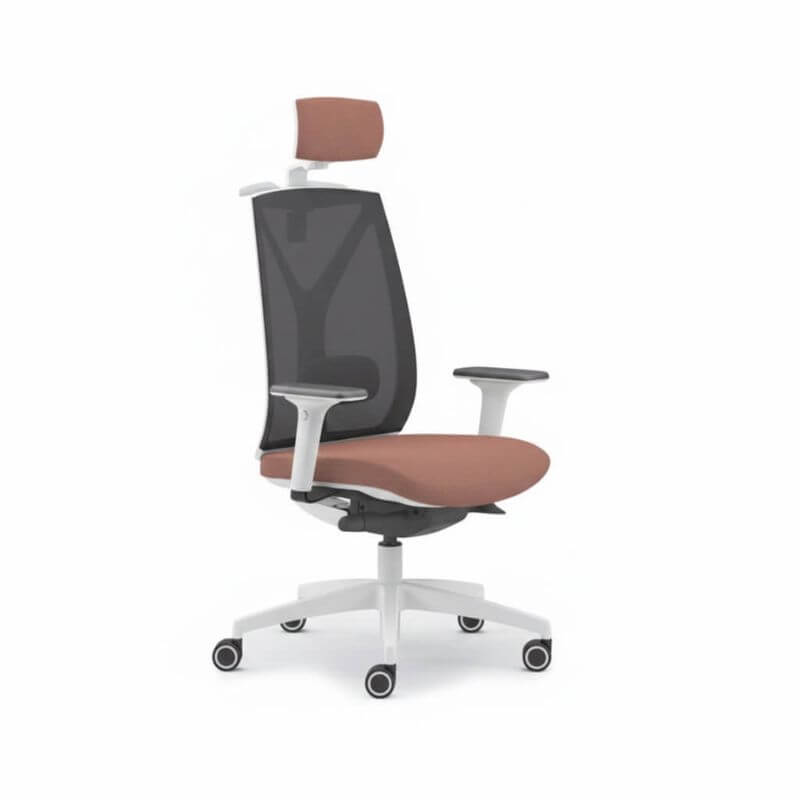 Poltrona operativa Happy bianca, con poggiatesta, Executive Mesh - Selin