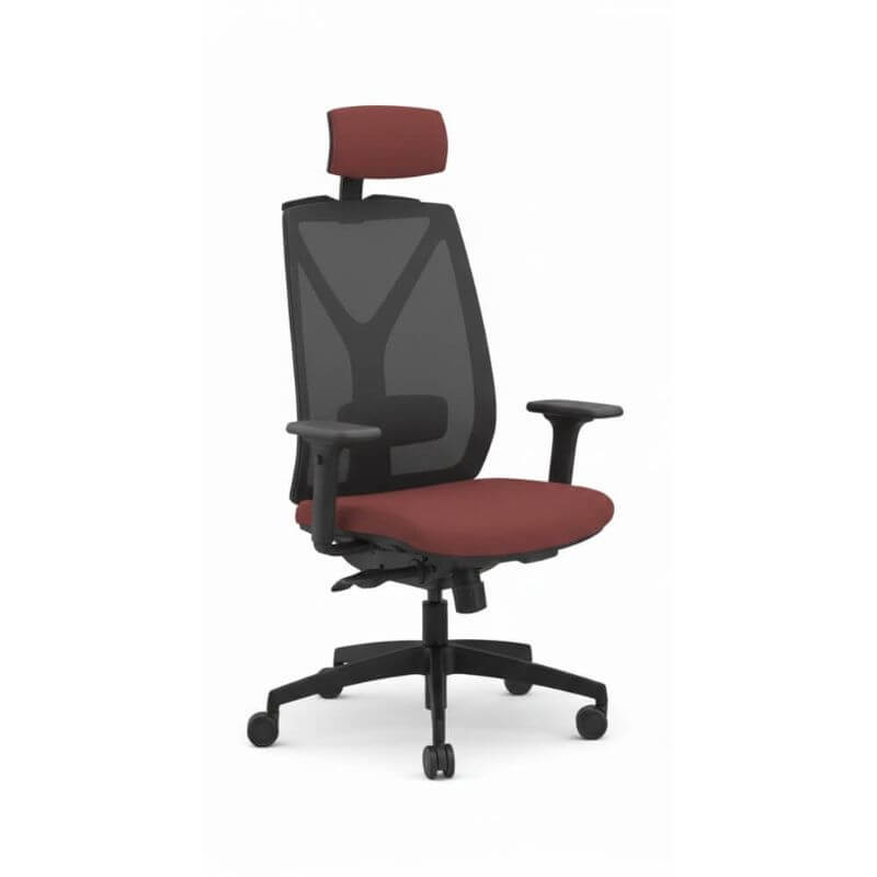 Poltrona operativa Happy nera, con poggiatesta, Executive Mesh - Selin