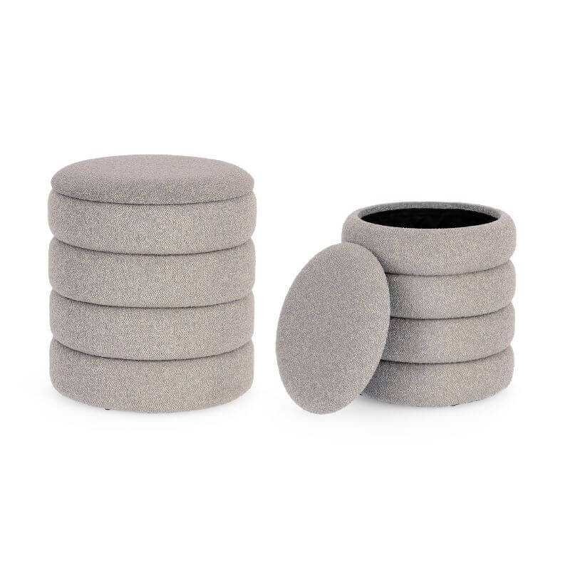 Set 2 pouf contenitore Katerina bouclé Grigio | Bizzotto