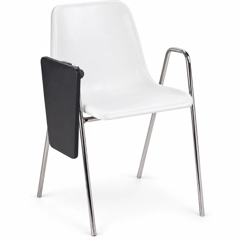 Seduta da attesa Brik, con braccioli e scrittoio, Utility - Selin – Bianco